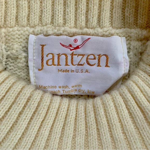 Vintage 70s 80s Jantzen Nordic Fair Isle Cable Knit Mock Neck Oversized Sweater - Picture 3 of 6